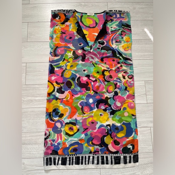 FERAUD Paris Abstract Floral Beach Dress Swim Cover Tunic Caftan O/S - Picture 8 of 10